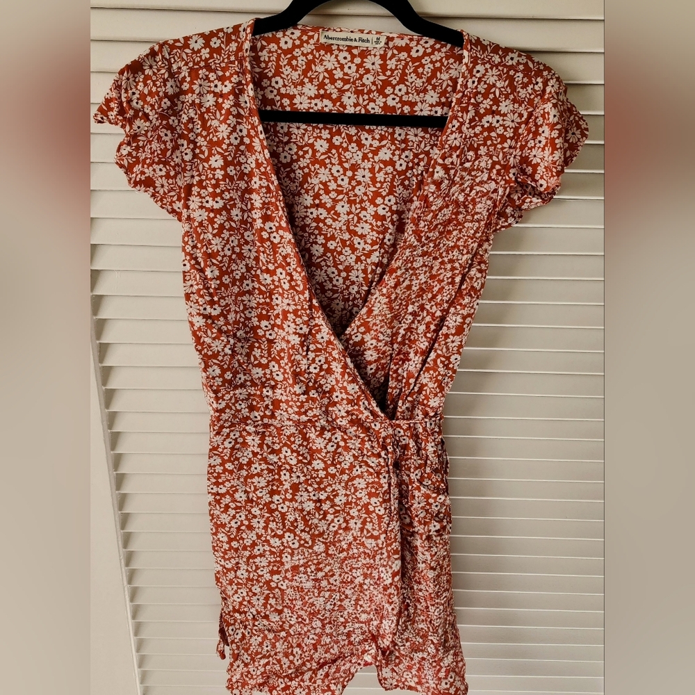 Abercrombie & Fitch Rust Floral Wrap Mini Dress